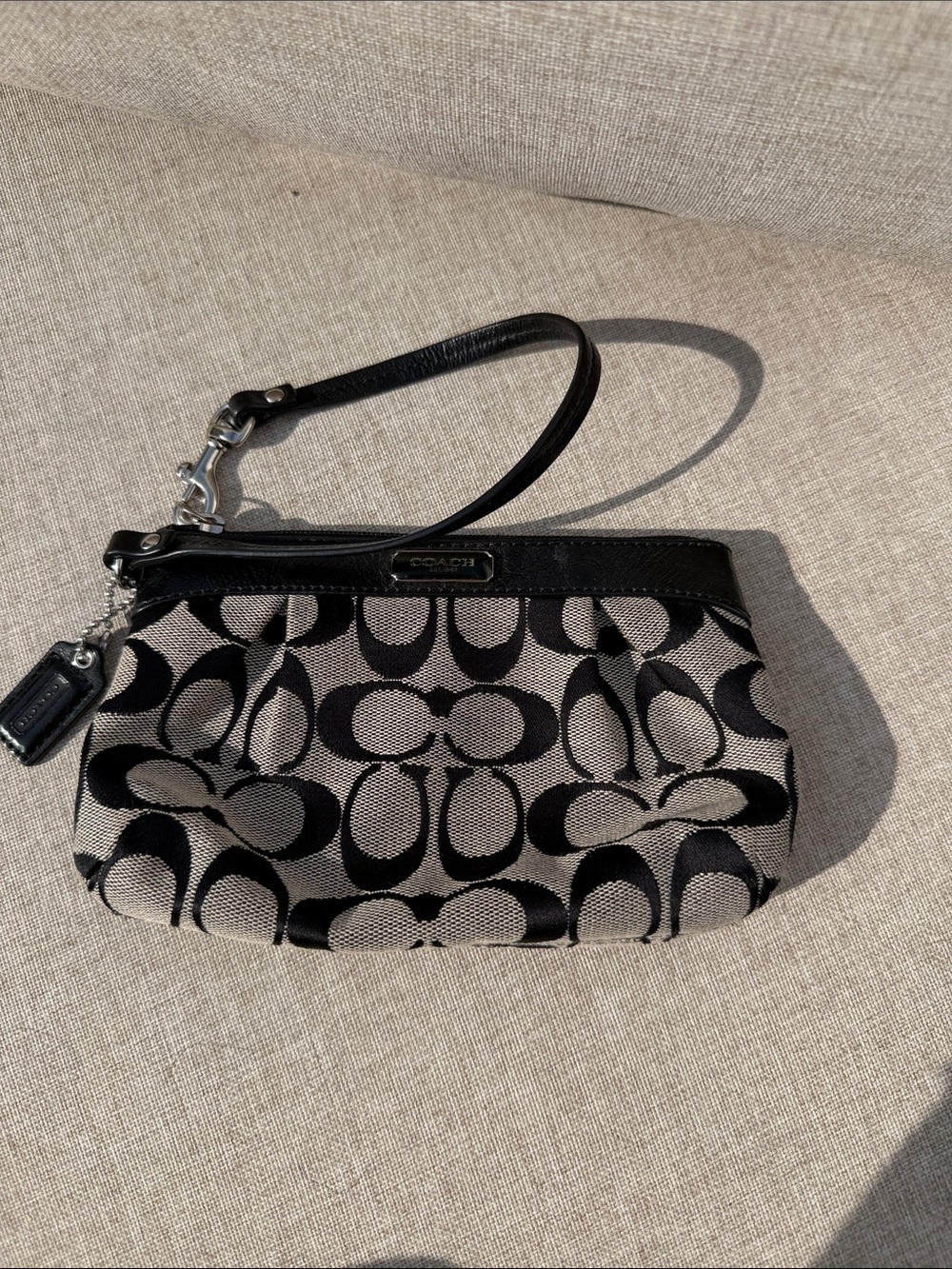 Coach Black and Beige Signature Wristlet